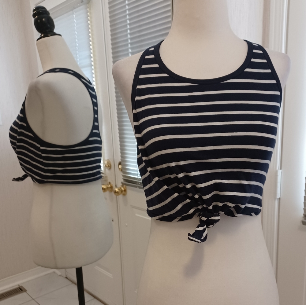 4/$40 Navy Striped 2-Layer Tank - Size Medium